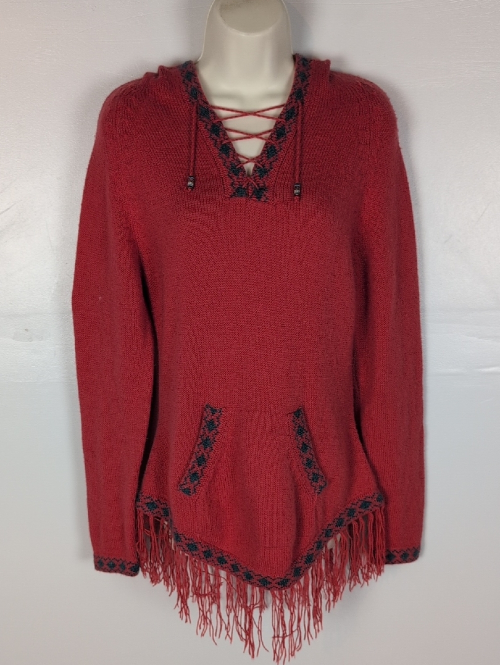 Alpaca Connection Hooded Fringe Hem Tunic Sweater